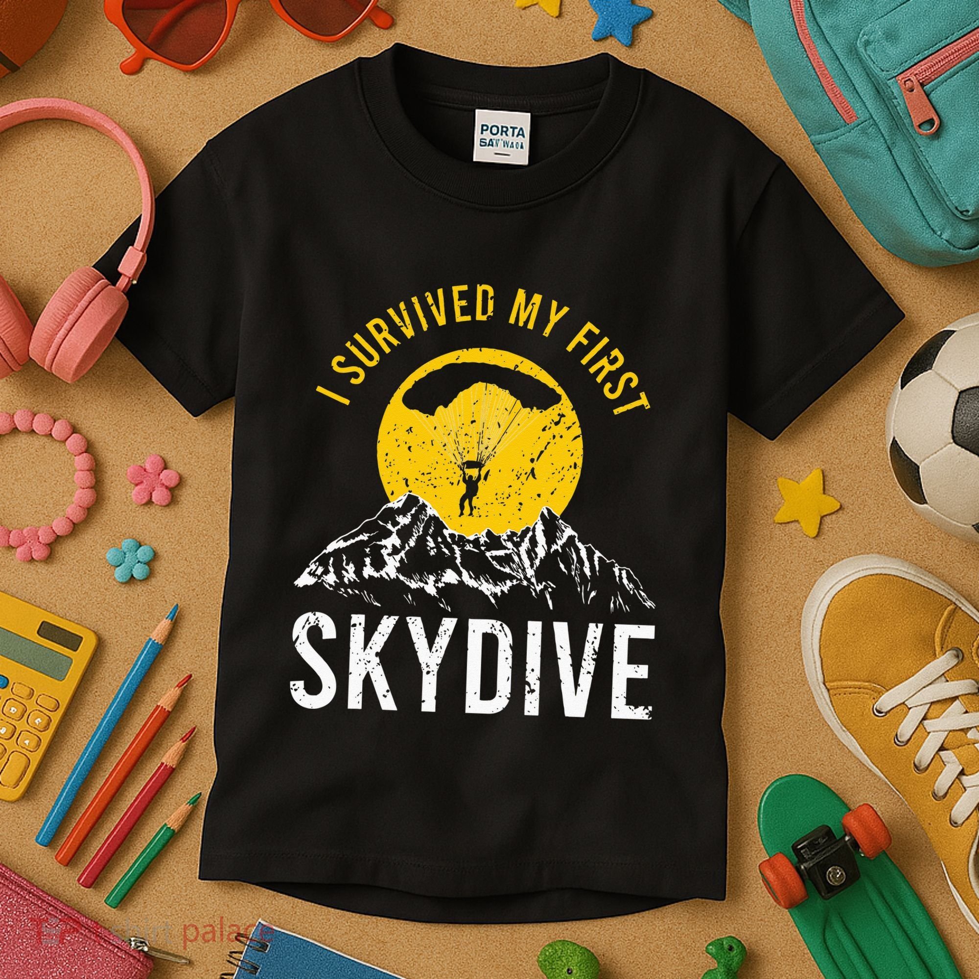 I Survived My First Sky Diving Funny Parachuting Skydiver Kids T-Shirt