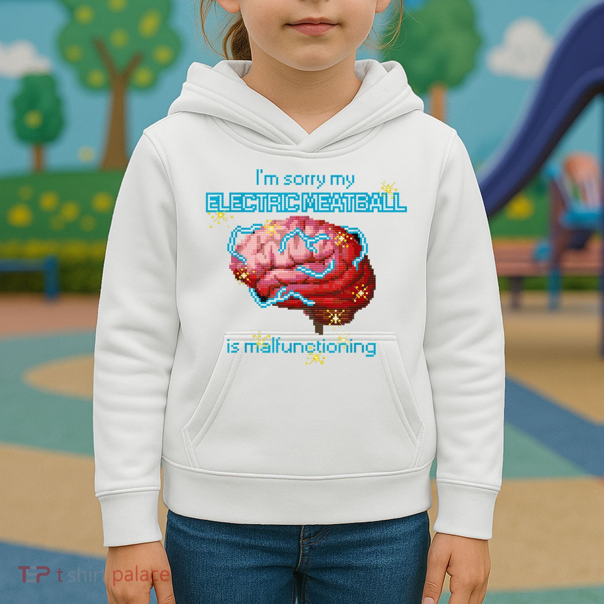 Im Sorry My Electric Meatball Is Malfunctioning Funny Brain Kids Hoodie