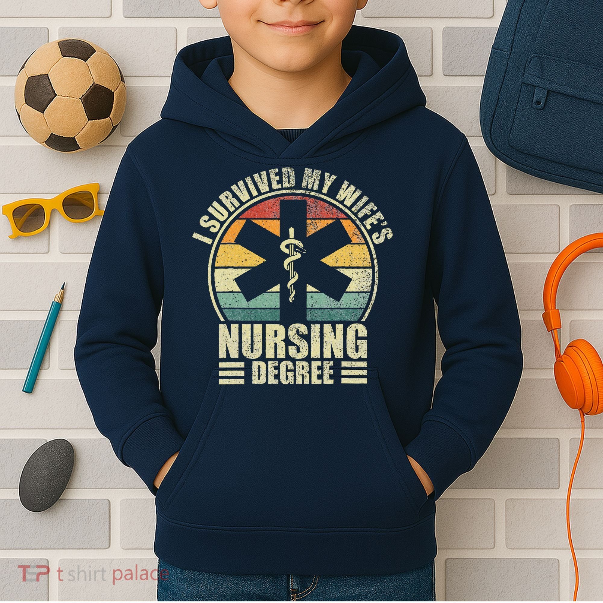 I Survived My WifeS Nursing Degree. Nursing Graduation Kids Hoodie