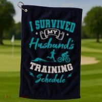 I Survived My HusbandS Training Schedule Triathlon Golf Towel thumb 1