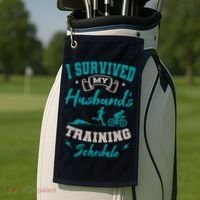 I Survived My HusbandS Training Schedule Triathlon Golf Towel thumb 2