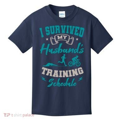 I Survived My HusbandS Training Schedule Triathlon Kids T-Shirt