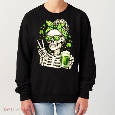Irish Skeleton Messy Bun St Patrick's Day Women's Sweatshirt