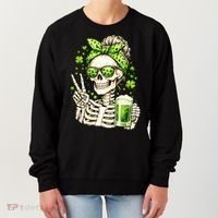 Irish Skeleton Messy Bun St Patrick's Day Women's Sweatshirt thumb 0