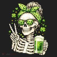 Irish Skeleton Messy Bun St Patrick's Day Women's Sweatshirt thumb 2