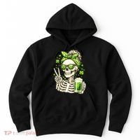 Irish Skeleton Messy Bun St Patrick's Day Hoodie thumb 0