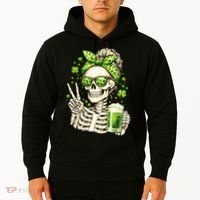 Irish Skeleton Messy Bun St Patrick's Day Hoodie thumb 2