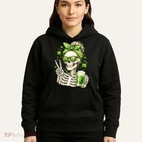 Irish Skeleton Messy Bun St Patrick's Day Hoodie thumb 5