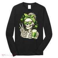 Irish Skeleton Messy Bun St Patrick's Day Long Sleeve Shirt thumb 0