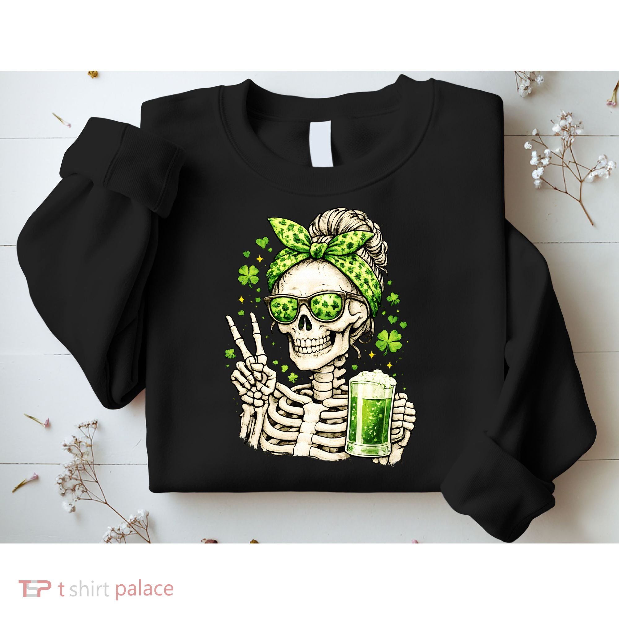 Irish Skeleton Messy Bun St Patrick's Day Sweatshirt