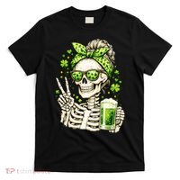 Irish Skeleton Messy Bun St Patrick's Day T-Shirt thumb 0
