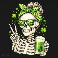 Irish Skeleton Messy Bun St Patrick's Day T-Shirt thumb 7