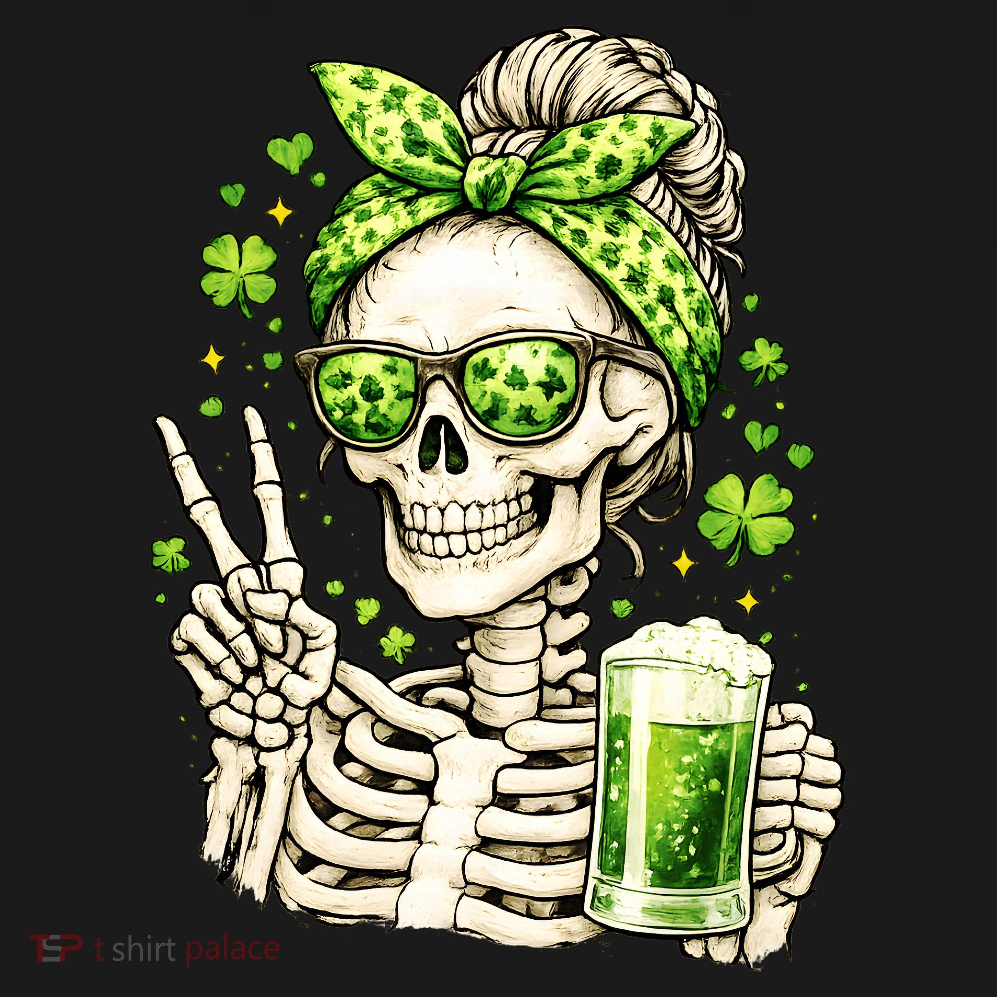Irish Skeleton Messy Bun St Patrick's Day T-Shirt