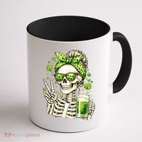 Irish Skeleton Messy Bun St Patrick's Day Coffee Mug thumb 1