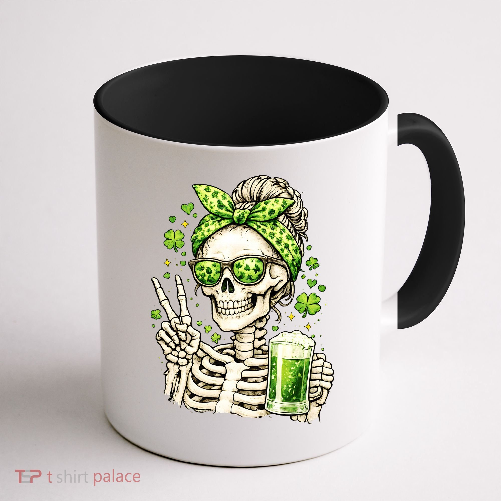 Irish Skeleton Messy Bun St Patrick's Day Coffee Mug