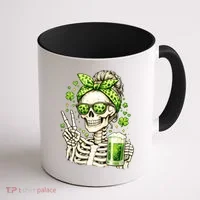 Irish Skeleton Messy Bun St Patrick's Day Coffee Mug thumb 1