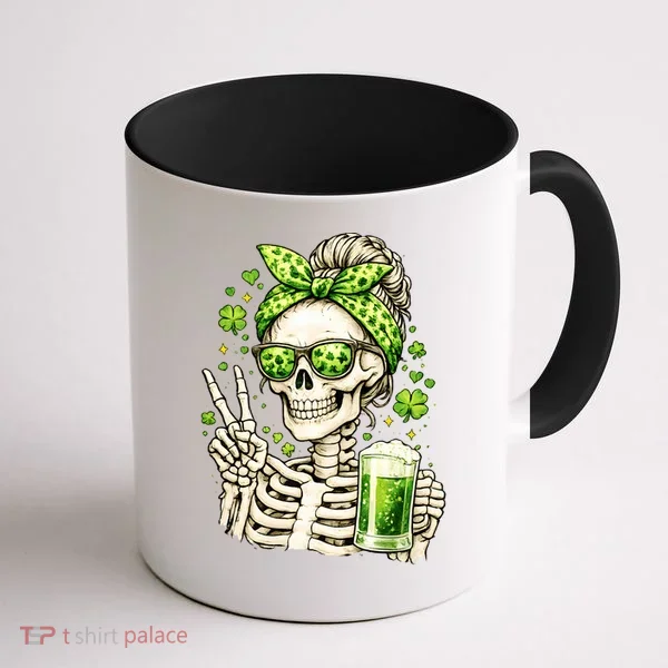 Irish Skeleton Messy Bun St Patrick's Day Coffee Mug