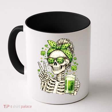Irish Skeleton Messy Bun St Patrick's Day Coffee Mug
