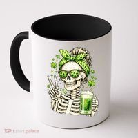 Irish Skeleton Messy Bun St Patrick's Day Coffee Mug thumb 0