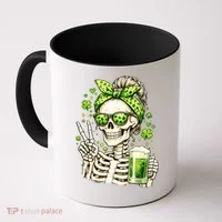 Irish Skeleton Messy Bun St Patrick's Day Coffee Mug thumb 0