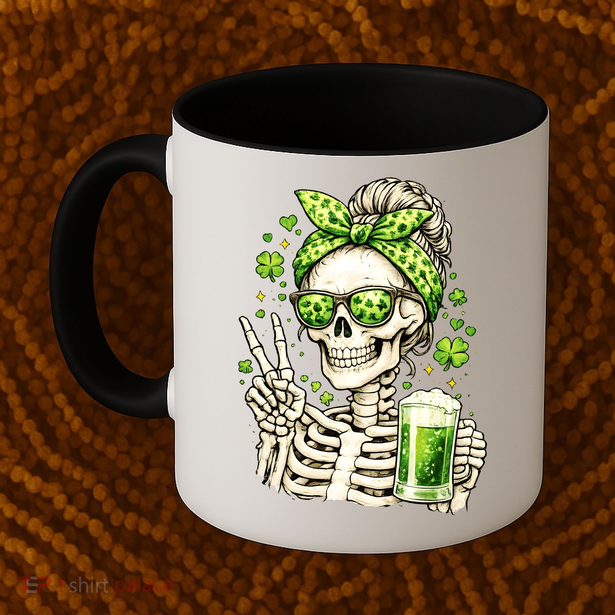 Irish Skeleton Messy Bun St Patrick's Day Coffee Mug