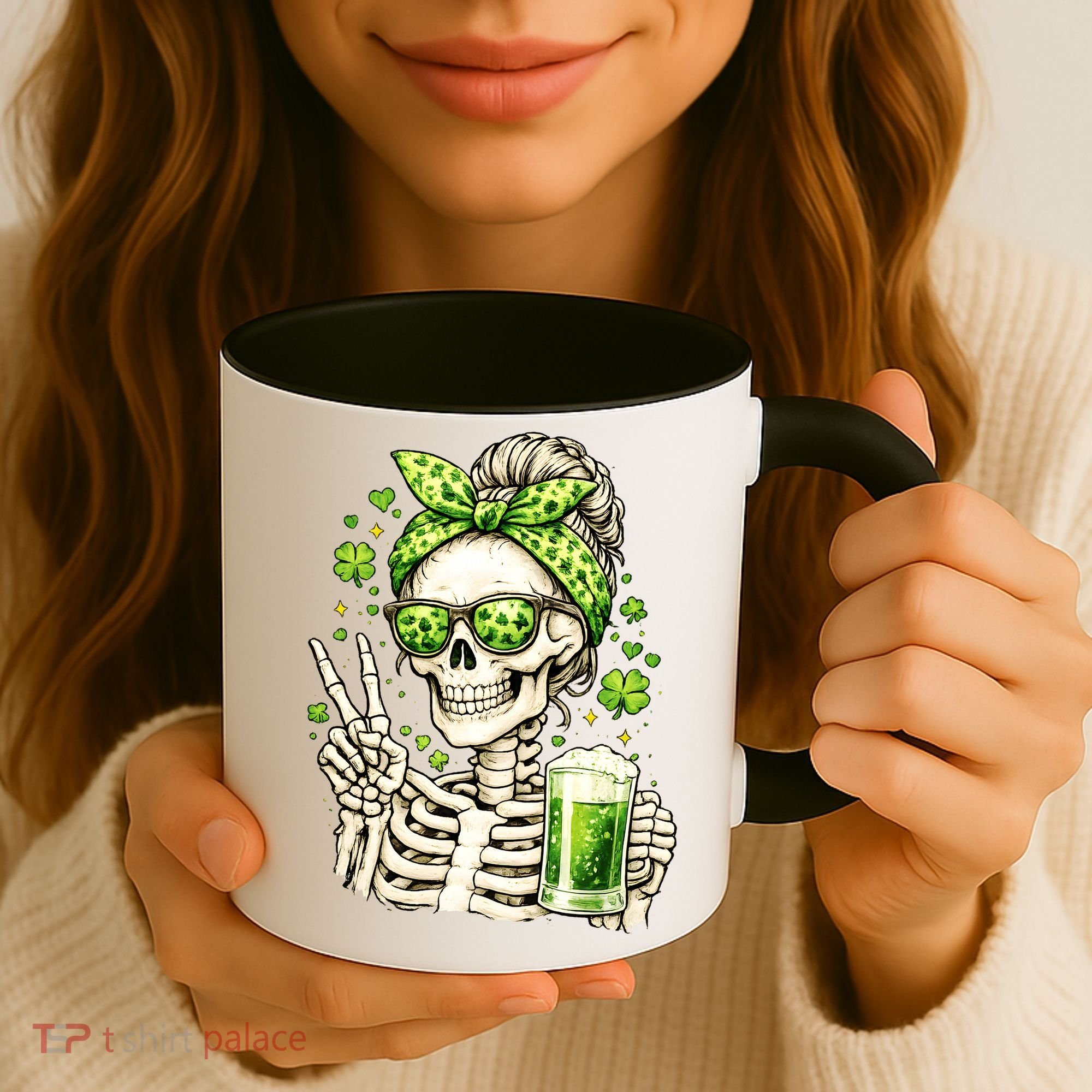Irish Skeleton Messy Bun St Patrick's Day Coffee Mug