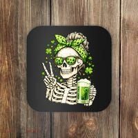 Irish Skeleton Messy Bun St Patrick's Day Coaster thumb 0