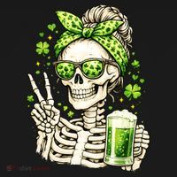 Irish Skeleton Messy Bun St Patrick's Day Pajama Set thumb 2
