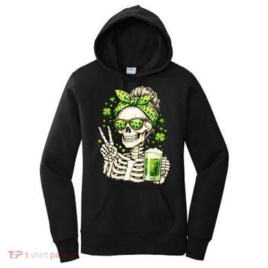 Irish Skeleton Messy Bun St Patrick's Day Women's Hoodie