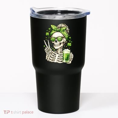 Irish Skeleton Messy Bun St Patrick's Day Tumbler