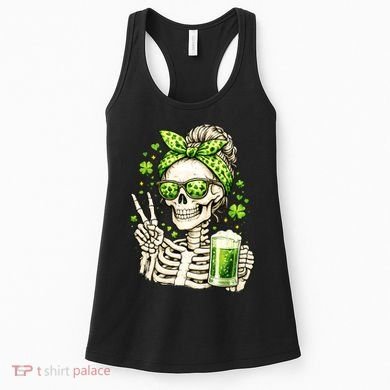Irish Skeleton Messy Bun St Patrick's Day Women's Tank Top