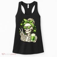 Irish Skeleton Messy Bun St Patrick's Day Women's Tank Top thumb 0