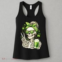 Irish Skeleton Messy Bun St Patrick's Day Women's Tank Top thumb 3