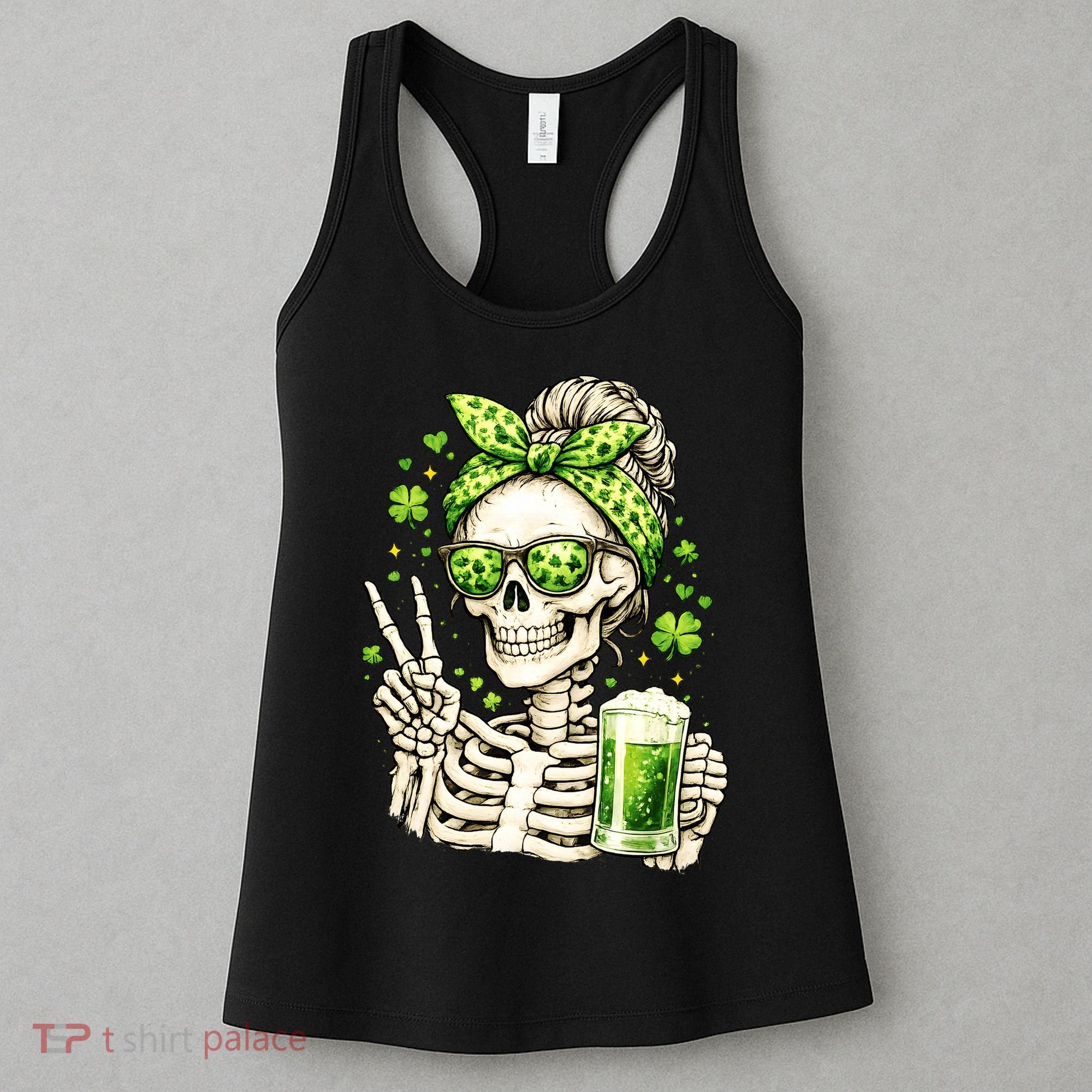 Irish Skeleton Messy Bun St Patrick's Day Women's Tank Top