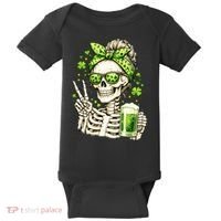 Irish Skeleton Messy Bun St Patrick's Day Baby Bodysuit thumb 0