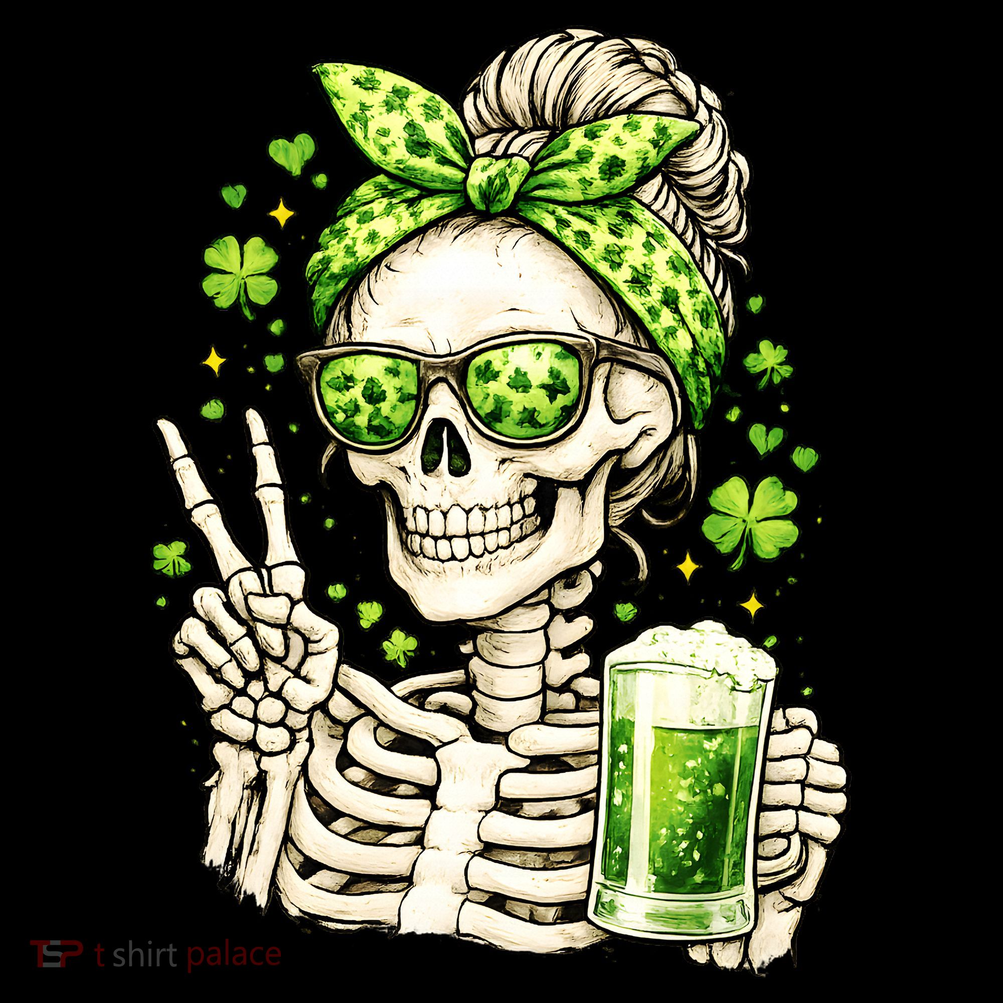 Irish Skeleton Messy Bun St Patrick's Day Baby Bodysuit