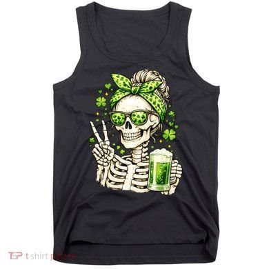 Irish Skeleton Messy Bun St Patrick's Day Tank Top