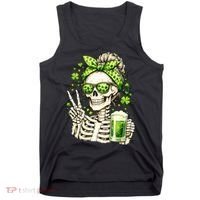 Irish Skeleton Messy Bun St Patrick's Day Tank Top thumb 0