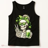 Irish Skeleton Messy Bun St Patrick's Day Tank Top thumb 2