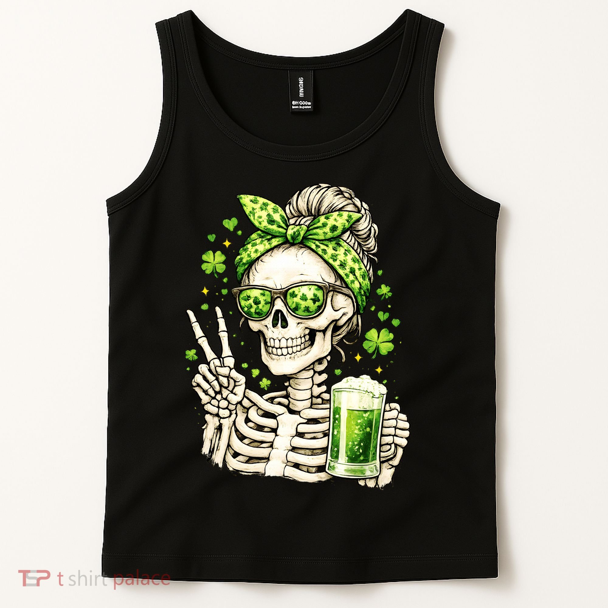 Irish Skeleton Messy Bun St Patrick's Day Tank Top