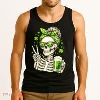 Irish Skeleton Messy Bun St Patrick's Day Tank Top thumb 3