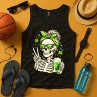 Irish Skeleton Messy Bun St Patrick's Day Tank Top thumb 4
