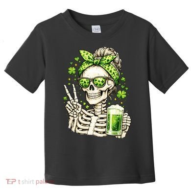 Irish Skeleton Messy Bun St Patrick's Day Toddler T-Shirt