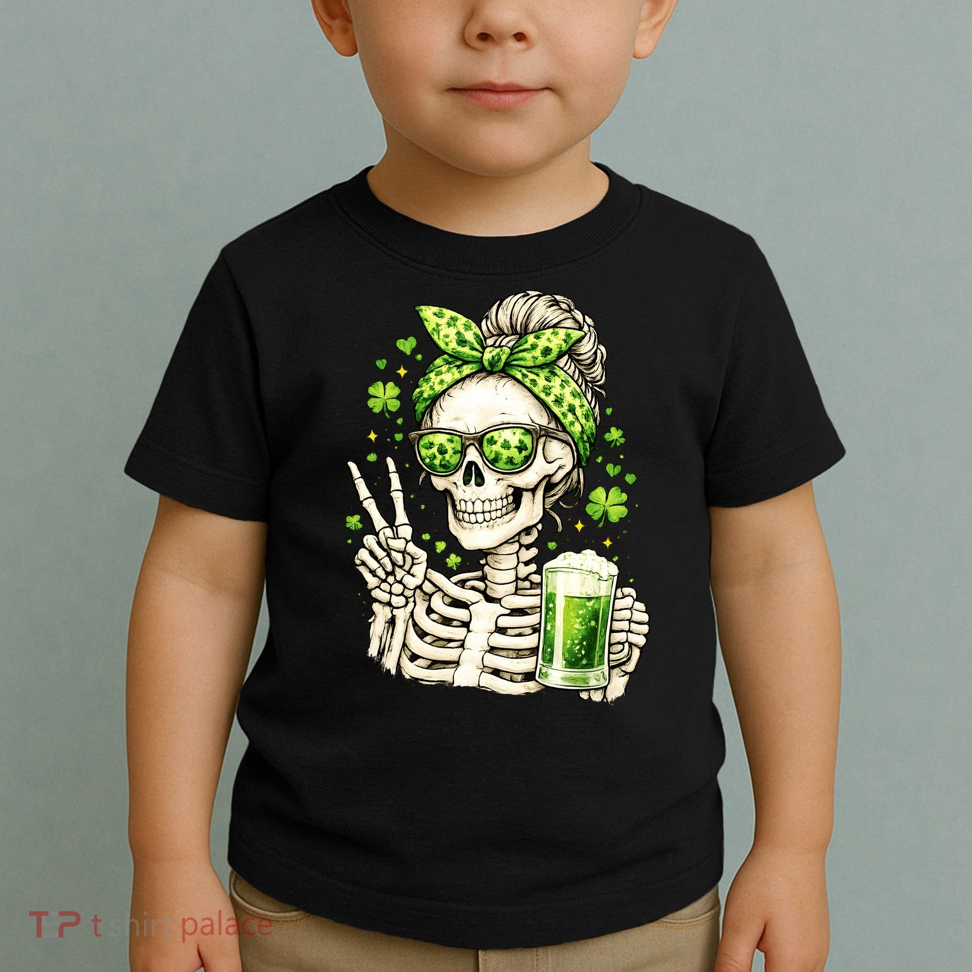 Irish Skeleton Messy Bun St Patrick's Day Toddler T-Shirt