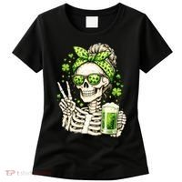 Irish Skeleton Messy Bun St Patrick's Day Women's T-Shirt thumb 0