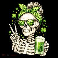 Irish Skeleton Messy Bun St Patrick's Day Kids Sweatshirt thumb 2