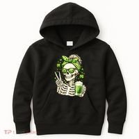 Irish Skeleton Messy Bun St Patrick's Day Kids Hoodie thumb 0