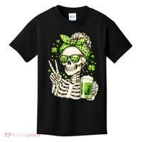 Irish Skeleton Messy Bun St Patrick's Day Kids T-Shirt thumb 0