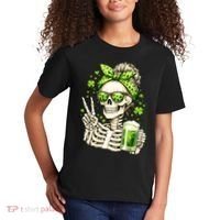 Irish Skeleton Messy Bun St Patrick's Day Kids T-Shirt thumb 2