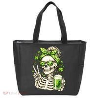 Irish Skeleton Messy Bun St Patrick's Day Tote Bag thumb 0